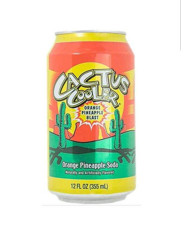 Cactus Cooler soda, orange pineapple soda, tropical flavored soda, American soda, fruity soda drink, USA imported soda, 12oz Cactus Cooler, pineapple orange beverage, nostalgic soda, refreshing tropical soda.