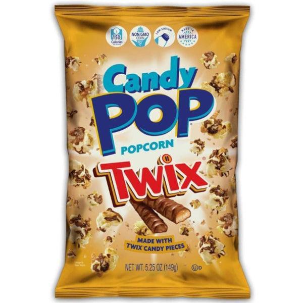 Candy Pop Twix Popcorn, Twix flavored popcorn, sweet and salty popcorn, 5.25oz popcorn snack, movie night snack, chocolate caramel popcorn, candy popcorn, popcorn with candy pieces, gourmet popcorn, Twix snack.