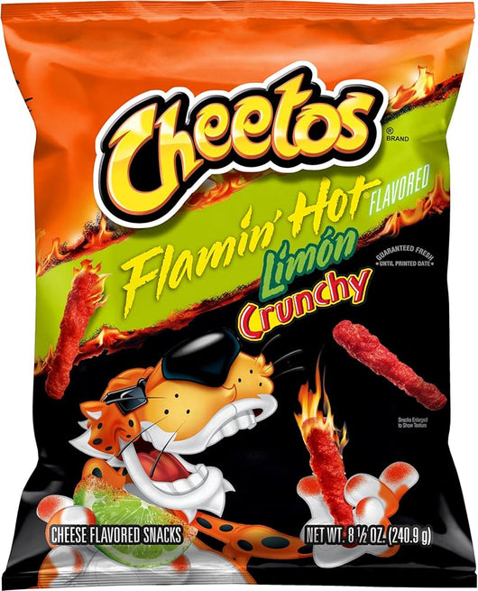 Cheetos Flamin' HOT Limon, spicy cheese snacks, tangy lime chips, Flamin' HOT snacks, crunchy snacks, cheese-flavored chips, spicy snack lovers, Flamin' HOT Cheetos, bold flavored snacks, party snacks, shareable chips, hot and tangy Cheetos.