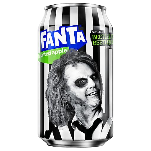 Fanta Beetlejuice, Haunted Apple Fanta, Halloween limited edition soda, spooky Halloween drinks, limited edition Fanta, Halloween soda, Fanta apple flavor, 12oz Halloween Fanta, Beetlejuice-themed drink, Fanta USA limited edition.