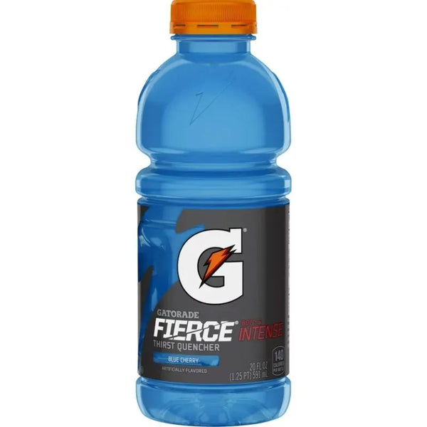 Gatorade Fierce Blue Cherry, Gatorade 24 pack, intense hydration drink, sports electrolyte drink, workout hydration, Gatorade for athletes, 20 fl. oz Gatorade, bold flavored sports drink, Blue Cherry hydration, rehydration drink for athletes.