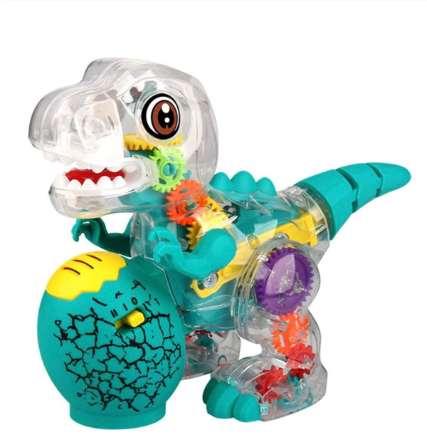 Electric Toy Car Dinosaur-shaped Transparent Gear Car With Light Music Kid Gift Luminous Flashing Toy Electric Transparent Body Car Rot Mechanical Gear