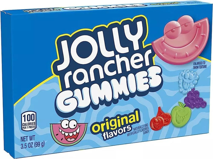 Jolly Rancher Gummies, original gummies, fruity chewy candy, theater box candy, classic fruit flavors, Jolly Rancher snacks, chewy fruit gummies, movie night treats, on-the-go candy, Jolly Rancher flavors.