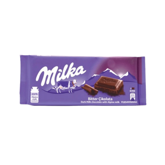 Milka Dark Chocolate, Milka Alpine Milk Chocolate, European chocolate bar, smooth dark chocolate, creamy milk chocolate, best imported chocolate, Milka 100g chocolate, premium chocolate bar, Swiss-style chocolate, dark milk chocolate blend.