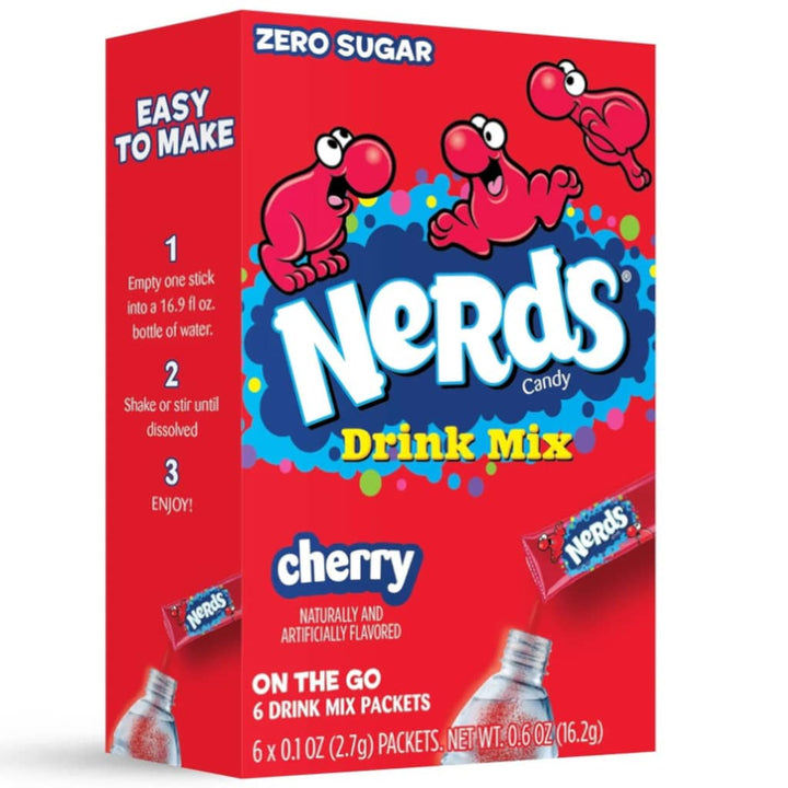 Nerds Singles to Go, cherry drink mix, sugar-free hydration, Nerds cherry flavor, low-calorie drink mix, candy-inspired water enhancer, fruity portable drink packets, gluten-free beverage, instant cherry flavor, Nerds water mix, cherry-flavored drink packets.