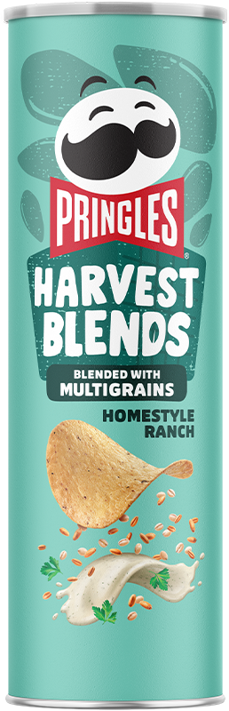 Pringles Harvest Blends Homestyle Ranch, ranch-flavored crisps, tangy potato chips, Pringles ranch chips, creamy ranch snacks, wholesome Pringles, resealable snack can, ranch-flavored snacks, bold-flavored crisps, rustic snack chips.