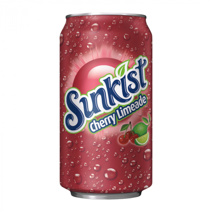 Sunkist Cherry Limeade, cherry lime soda, sweet and tart soda, citrus-flavored soda, 12oz Sunkist, cherry lime drink, fizzy cherry limeade, Sunkist soda USA, refreshing cherry lime soda, bold flavored soda.