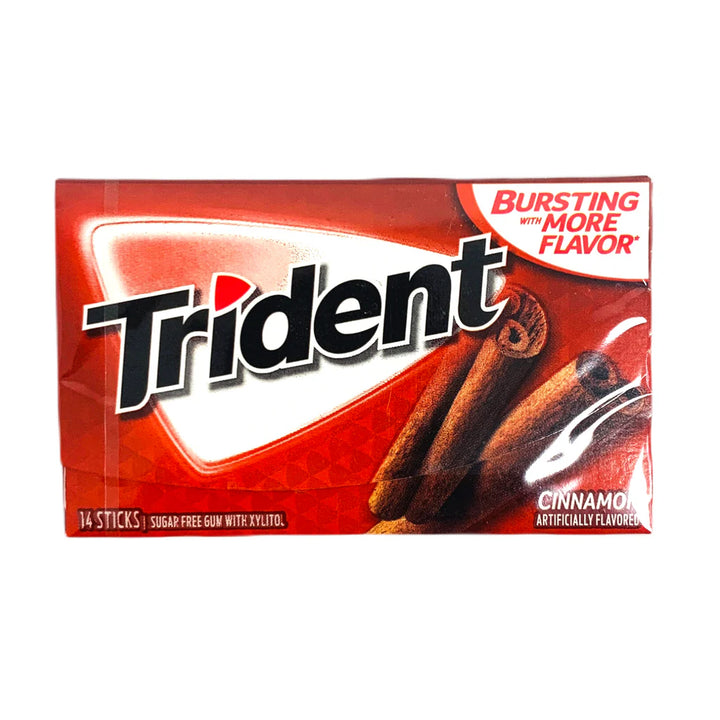 Trident Cinnamon gum, sugar-free gum, cinnamon flavored gum, bold gum flavor, spicy gum, 14-piece Trident gum, Trident sugar-free, gum for fresh breath, cinnamon twist gum, refreshing cinnamon gum.