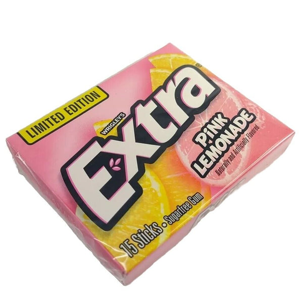 Wrigley’s Extra Pink Lemonade gum, limited edition chewing gum, sugar-free gum, pink lemonade flavored gum, long-lasting flavor gum, fruity chewing gum, summer flavored gum, Extra gum flavors, refreshing sugar-free gum.