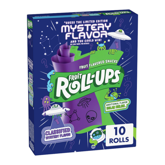 Betty Crocker Fruit Roll-Ups, mystery flavor fruit snacks, classified flavor roll-ups, gluten-free snacks, fun kids snacks, fruity roll-ups, secret flavor snacks, interactive snacks, fruit-flavored rolls, lunchbox treats