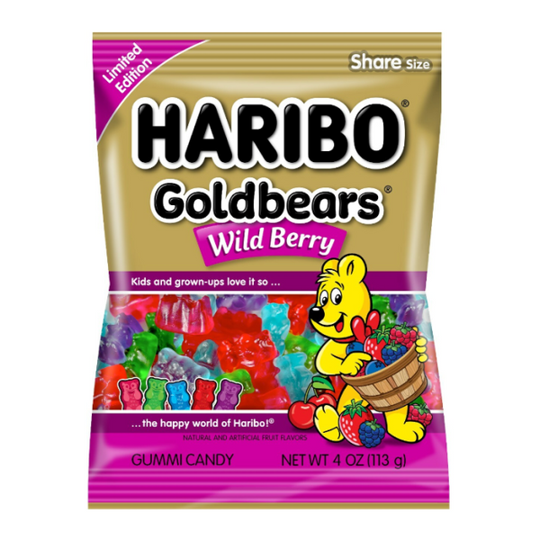 Haribo Gold Bears Wildberry Peg Bag Clip-Strip 4oz (113g)