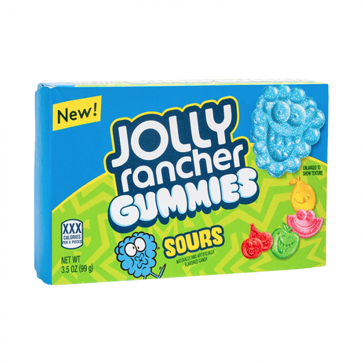 Jolly Rancher Gummies Sours, sour gummies, chewy sour candy, theater box candy, fruity sour snacks, sour fruit gummies, movie night snacks, tangy candy, Jolly Rancher flavors, sour candy lovers.