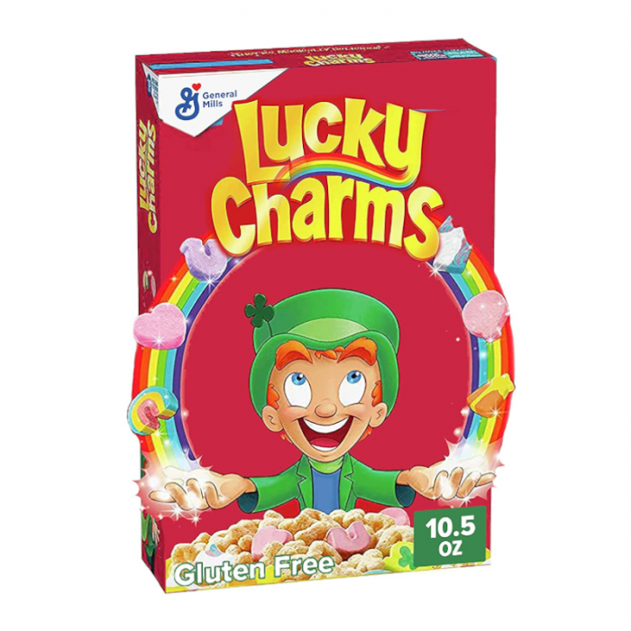 Lucky Charms cereal, Canadian edition cereal, breakfast cereal with marshmallows, whole grain cereal, kids' breakfast cereal, magically delicious cereal, oat cereal with marshmallows, family favorite cereal, Lucky Charms Canada, fun breakfast cereal.