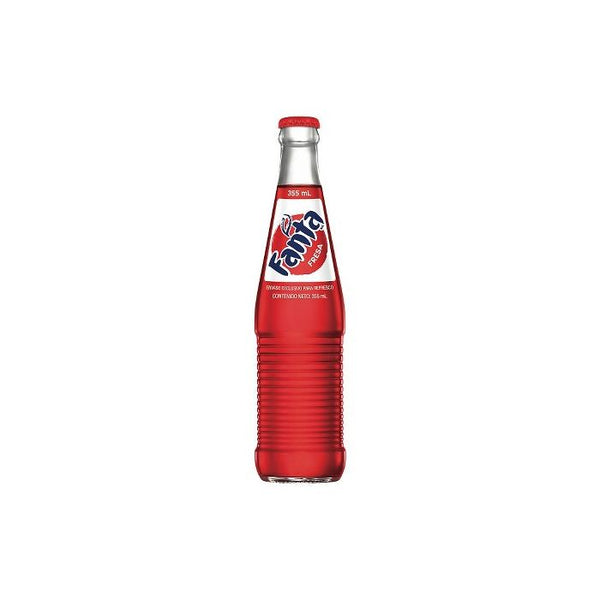 Mexican Fanta Strawberry, strawberry soda, real sugar soda, authentic Mexican soda, 355ml glass bottle soda, fruity soft drink, sweet strawberry beverage, Fanta with real sugar, refreshing strawberry soda, imported Fanta