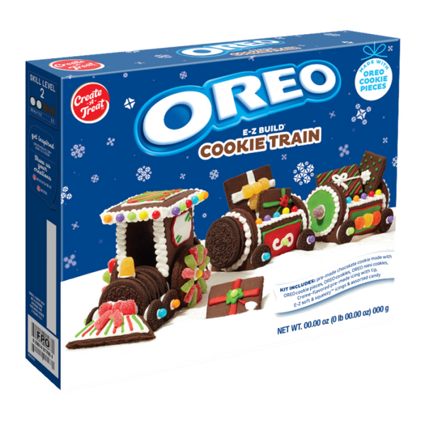 Oreo E-Z Build Cookie Train, holiday cookie kit, Oreo DIY train, cookie decorating kit, edible holiday decorations, Oreo Christmas activity, family fun cookie train, DIY cookie kit, festive cookie project, Oreo holiday centerpiece.