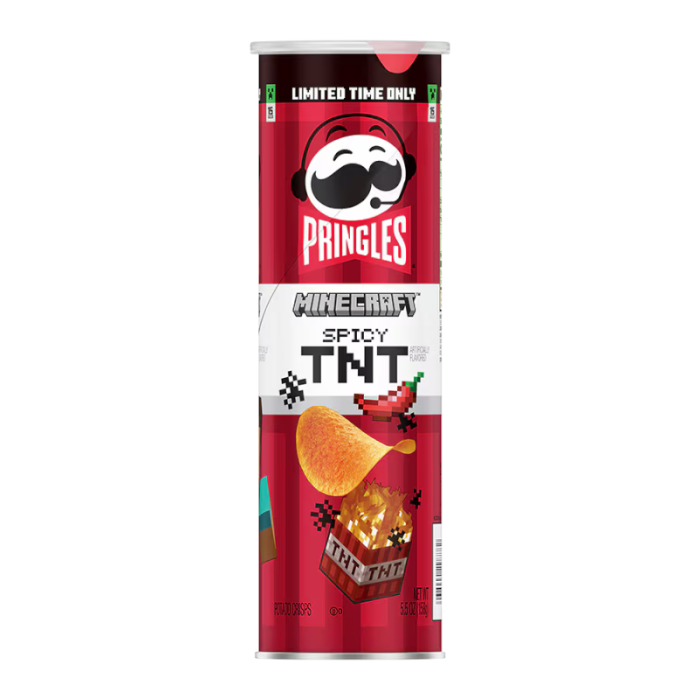 Pringles Minecraft Spicy TNT, spicy Pringles crisps, limited-edition snacks, Minecraft-themed snacks, fiery potato crisps, bold flavored Pringles, collectible snack can, spicy snack lovers, Pringles Spicy TNT, Minecraft snacks.