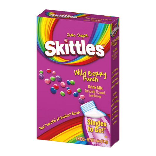 Skittles Zero Sugar, wild berry drink mix, sugar-free hydration, low-calorie drink mix, Skittles drink mix, portable drink packets, gluten-free drink mix, fruity beverage, on-the-go hydration, calorie-conscious drinks, candy-inspired drinks, instant wild berry flavor.