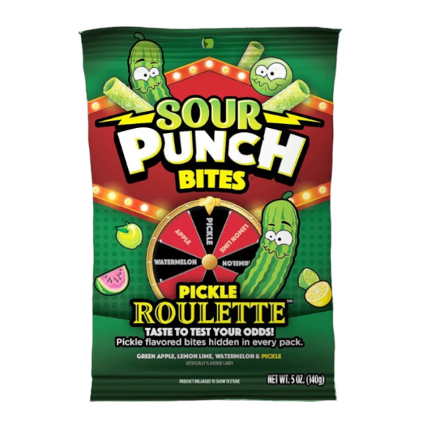 Sour Punch Bites Pickle Roulette Peg Bag 5oz (140g) Halal