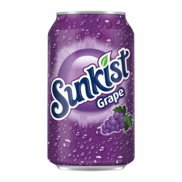 Sunkist Grape Soda, grape-flavored soda, fruity soda, 12oz Sunkist grape, bold grape soda, fizzy grape drink, Sunkist USA, grape soda refreshment, sweet grape soda, grape soda for picnics.